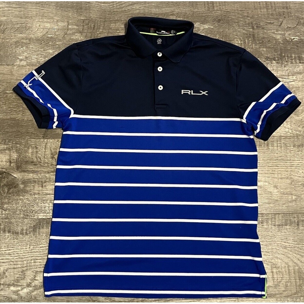 RLX Ralph Lauren Golf Polo Shirt Mens Small Blue Stripe Pro Fit Moisture Wicking